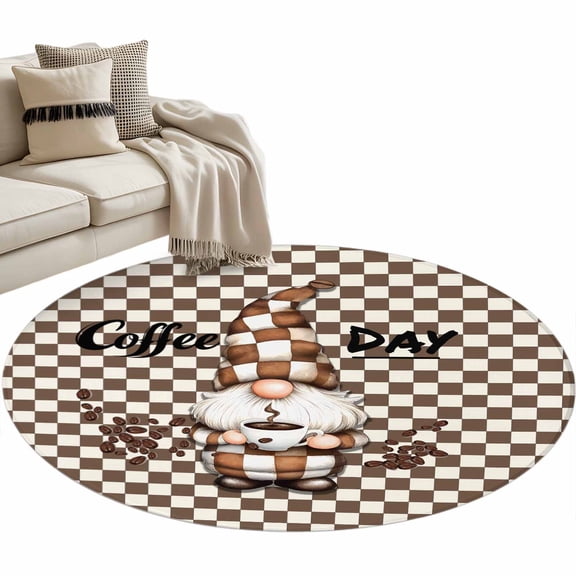 Coffee Day Area Rug, Dwarf Coffee Beans Washable Large Circle Carpet, Non Slip Round Rug for Living Room/Bedroom/Dining Room/Home Office/Dorm