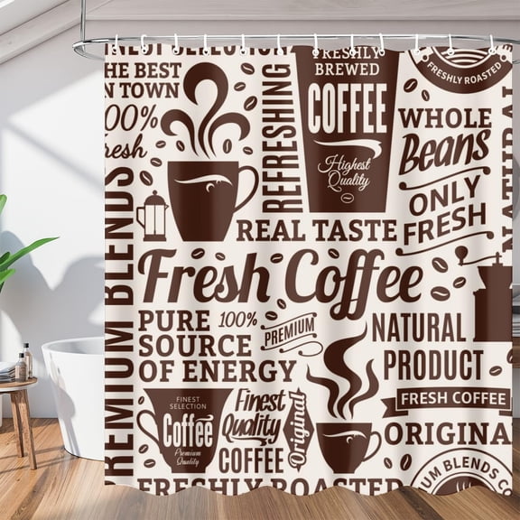 Coffee Decoration Shower Curtain for Bathroom Shower Curtain Set with 12 Hooks Waterproof Fabric Bath Curtain for Bathtub Restroom Decor, 72 X 72 in