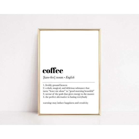 Coffee Definition Wall Art for Coffee Bar Decor, Unframed Paper Print Size 16x24