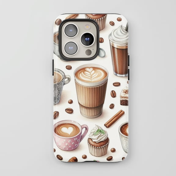 Coffee Design For All iPhone Series Tough Phone Case Cafe Aesthetic Brown Beige White