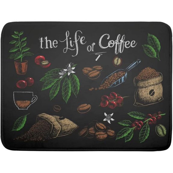 Coffee Dish Drying Mat 18 x 24 Inch The Life of Coffee Theme Kitchen Drying Mat Absorbent Reversible Microfiber Dish Rack Pad Large Black Coffee Dish Draining Mat
