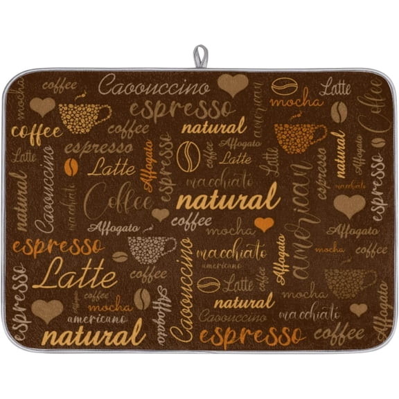 Coffee Dish Drying Mat Coffee Bar Mat for Countertops, Coffee Bar Accessories, Quick Dish Drying Mat for Kitchen Counter, 16"x18", Brown