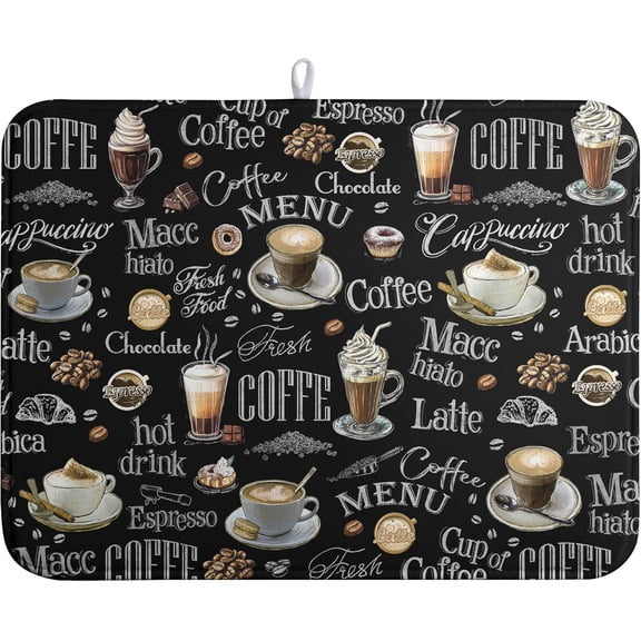 Coffee Dish Drying Mat Coffee Mat Black Kitchen Dish Drying Pad Absorbent Coffee Maker Matt for Countertops Dish Dryer Mat Microfiber Dishes Drainer Pad Dish Drying Rack Mat (18x24 in)