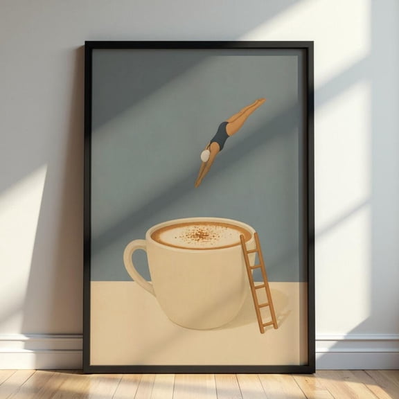 Coffee Dive Surreal Kitchen Cafe Poster Unframed Paper Print