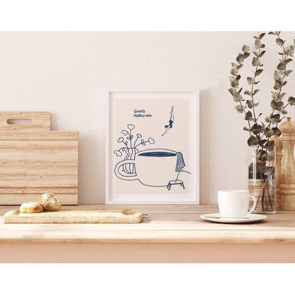 Coffee Diver Art Print Retro Swimmer Design One, Unframed Paper Print