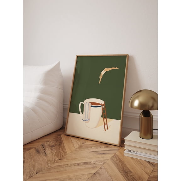 Coffee Diver Coffee Lover Kitchen Wall Decoration, Unframed Paper Poster 8x10in