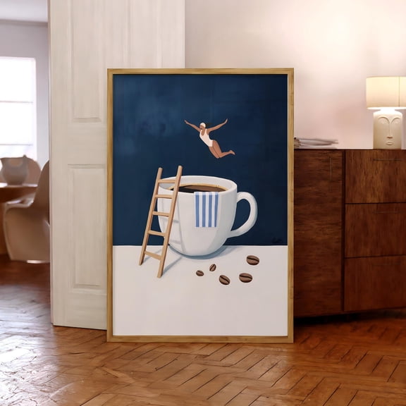 Coffee Diver Print, Espresso Wall Art, Unframed Paper Poster 8x10in