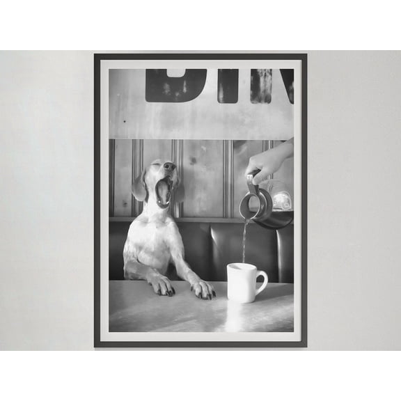 Coffee Dogs Black And White Print, Unframed Paper Poster 8x10in