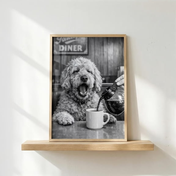 Coffee Dogs Cafe Wall Art Print, Unframed Paper Poster 8x10in