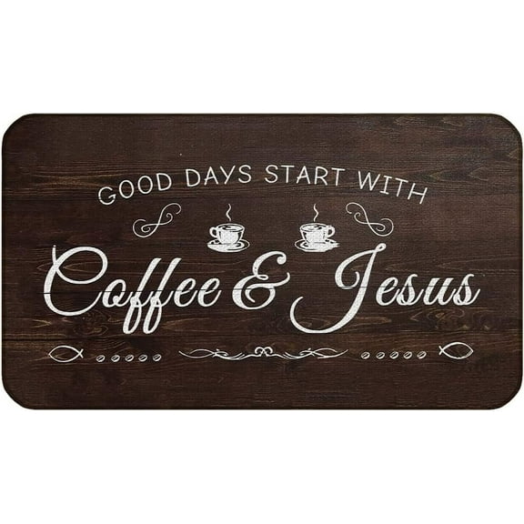 Coffee Door Mat - Indoor Outdoor Coffee Kitchen Rugs Entrance Welcome Mat Bar Floor Mat, Coffee Bar Accessories Decor Kitchen Mat, Front Door Porch Outdoor, 17x30 Inch