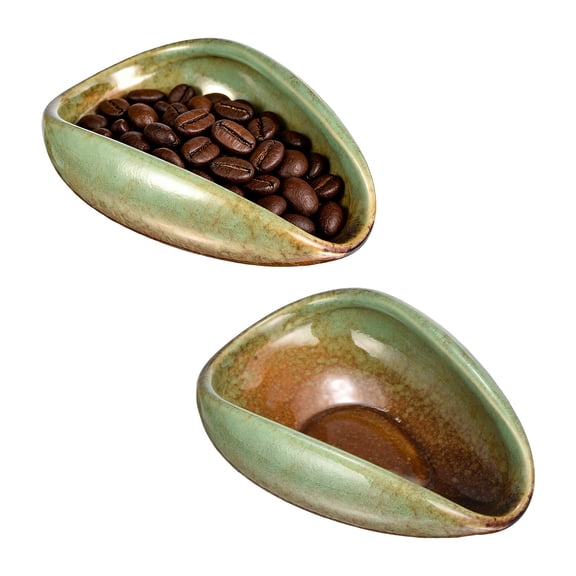 Coffee Dosing Cup, 2pcs Ceramic Coffee Beans Dosing Cup Dose Measuring Container, Espresso Accessories for Bar, Loose Leaf Tea Storage Tray, with Smooth Pouring Spout, Green