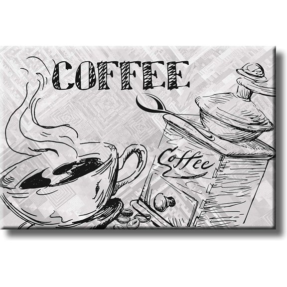 Coffee Drawing, Kitchen Picture on Stretched Canvas, Wall Art Dcor, Ready to Hang
