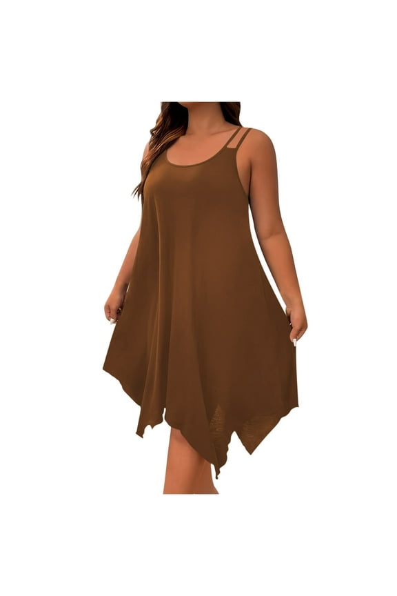 Coffee Dresses for Women Summer Fall Sleeveless Slip Crewneck Spandex Long Loose Fit Dresses Women 2026 Clothing Trendy Country Concert Y2K XL
