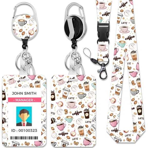 Coffee Drinks ID Badge Holders Rectangle Plastic Name Tag Desserts ID Card Holder with Clasp for Business Teacher Student Nurse Office 4.32.75 inch