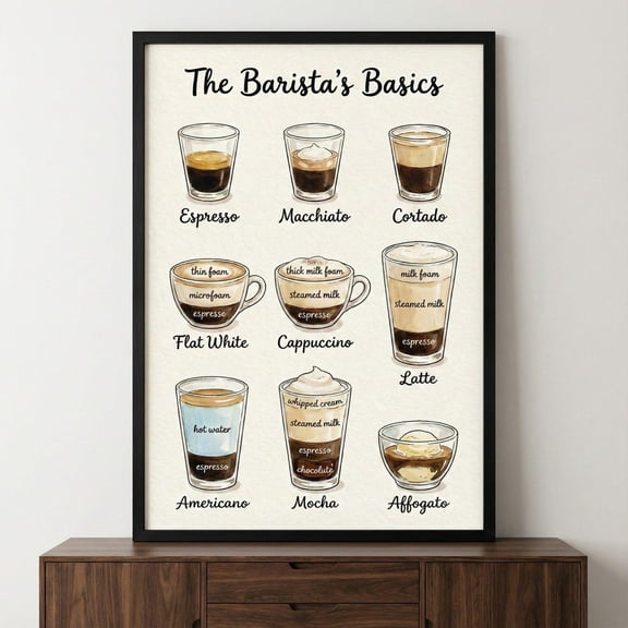 Coffee Drinks Wall Art, Barista Guide Kitchen Decor, Espresso Infographic Print, Cafe Menu Illustration, Coffee Lover Unframed Paper Print