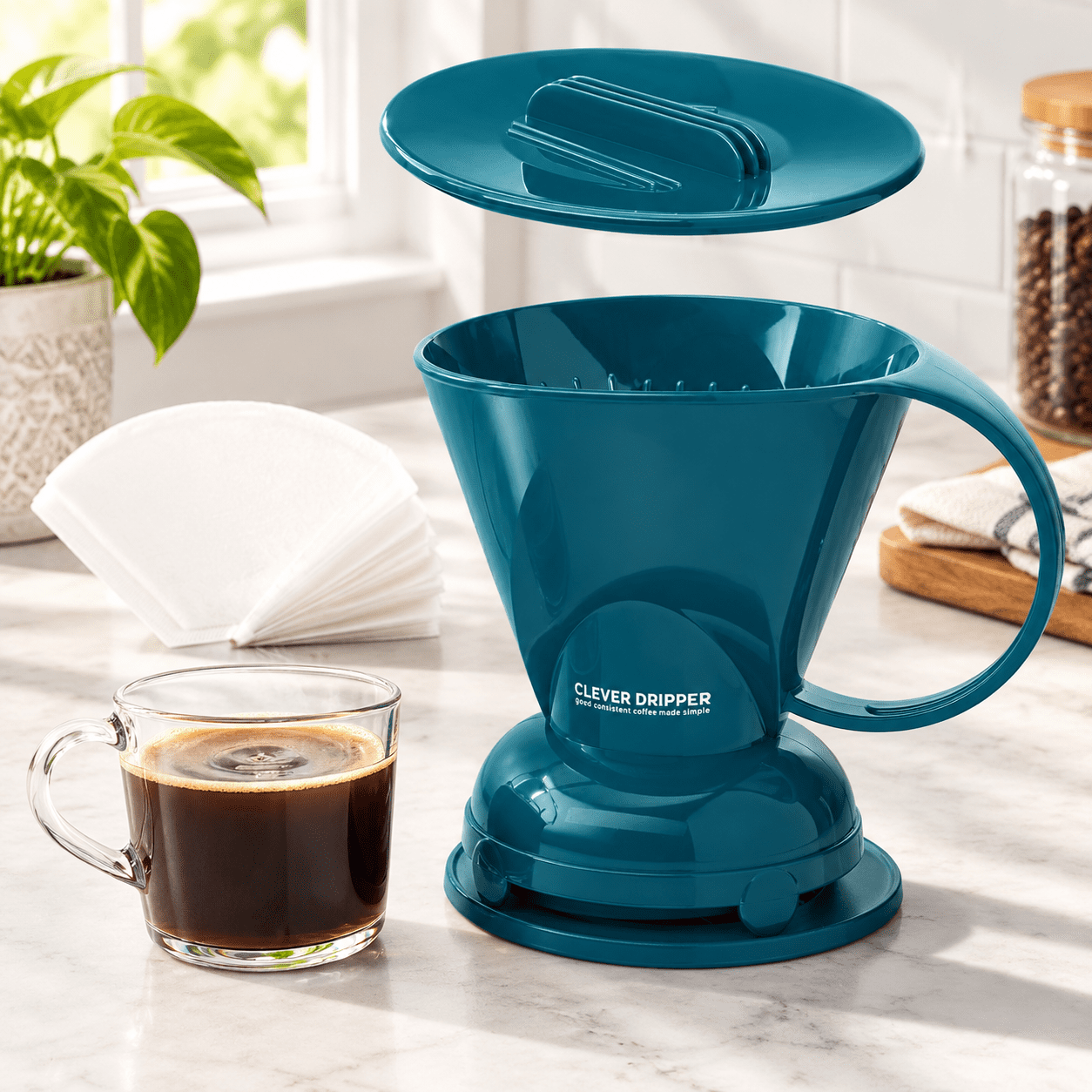 Pot Dripper Coffee Dripper, 18 oz Large Peacock Blue, Includes 100 Filters ...