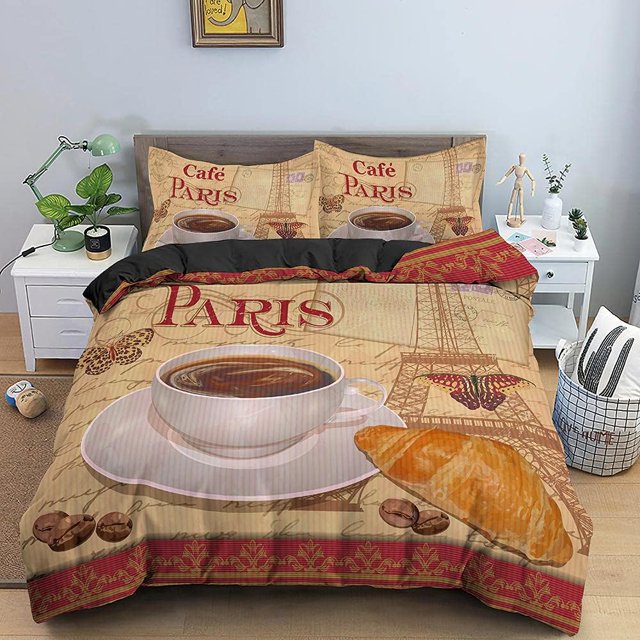 Coffee Duvet Cover Set,Bedding Set for Kids and Adult, Home Decor, Full