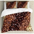 thumbnail image 1 of Coffee Duvet Cover Set, Drink Items Arranged as Diagonal Stripe with Pale and Darker Shades Closeup Photo, Decorative 3 Piece Bedding Set with 2 Pillow Shams, Queen Size, Brown Cream, by Ambesonne, 1 of 3