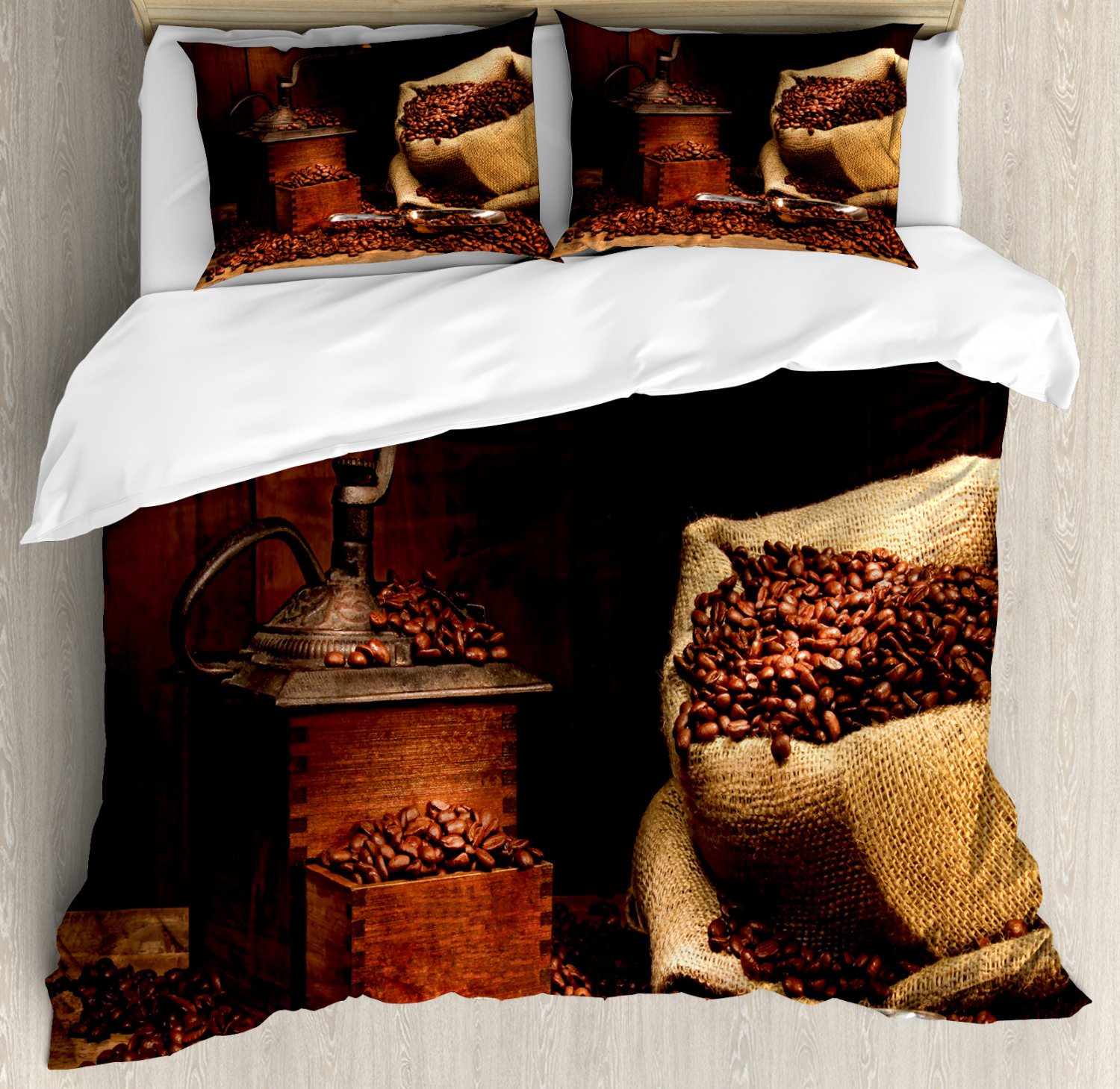 Cute Coffee Pattern Print Duvet Cover Bedding Set