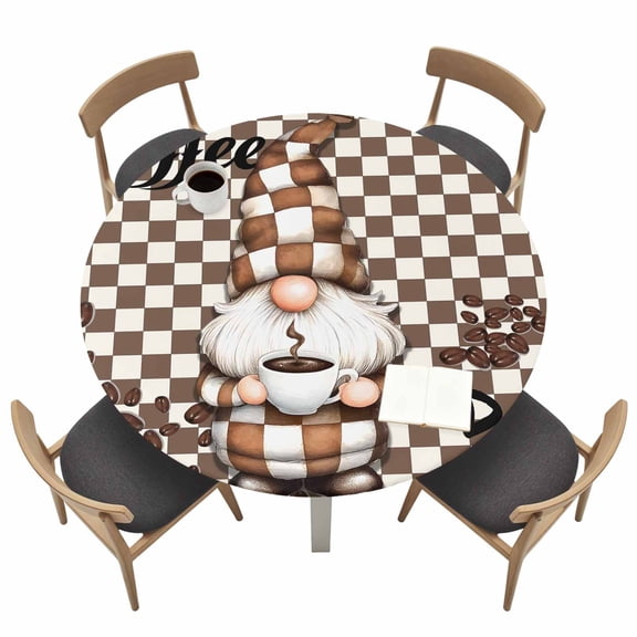 Coffee Dwarf Round Fitted Tablecloth with Elastic Edge Coffee Beans Table Cover Fit for 36"-44" Tables Waterproof Tablecloths for Dinner Camping Picnic