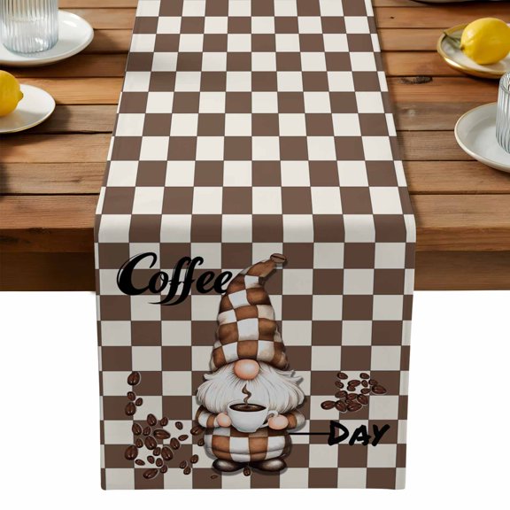 Coffee Dwarf Table Runner, Coffee Beans Kitchen Table Runners Dress Scarves for Table Decorations Party/Restaurant/Indoor Outdoor Use, 13x36in