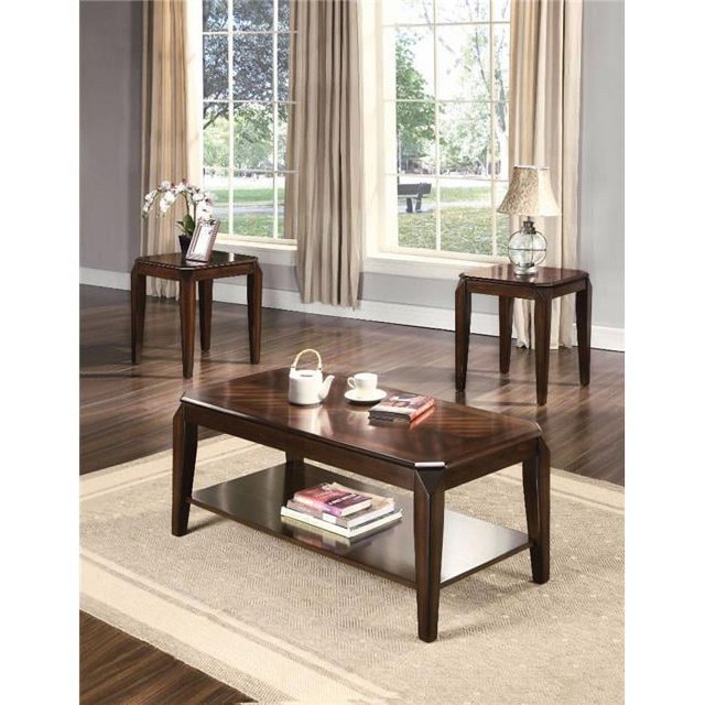 Coffee & End Table Set, Walnut Brown 3 Piece