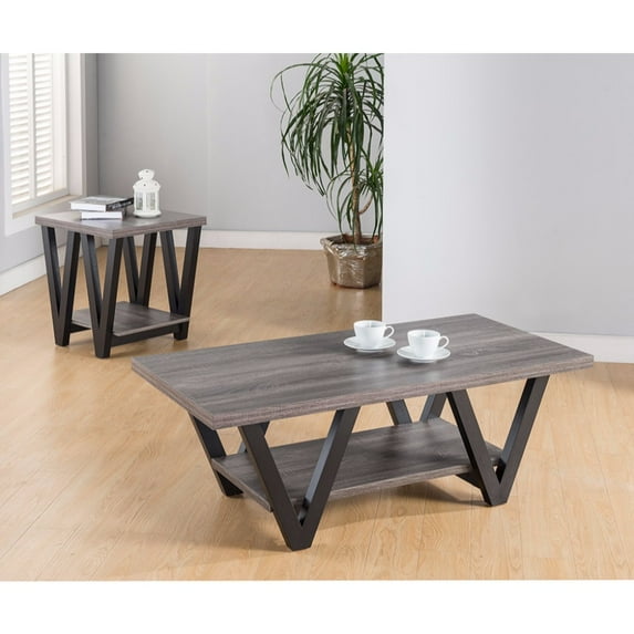 Coffee & End Table With One Shelf, Set Of 2, Gray