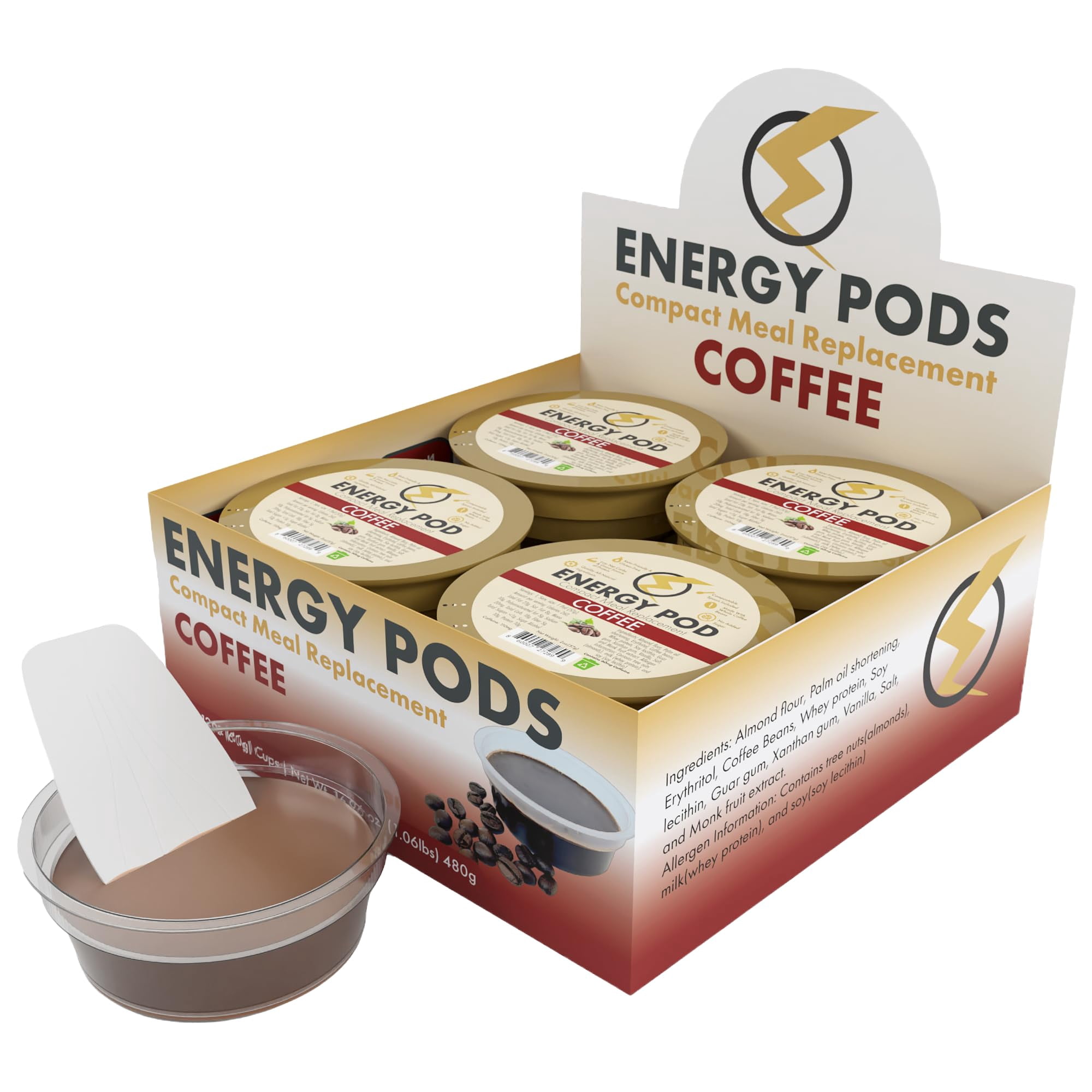 Coffee Energy Pod, Snack AIF4 Fudge & Meal Replacement Cup, SugarFree
