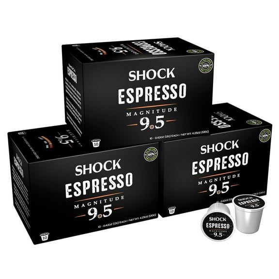 Coffee Espresso 9.5 Single Serve Cups | Extra High Caffeine Strong Coffee | Medium Dark Roast | 30 ct