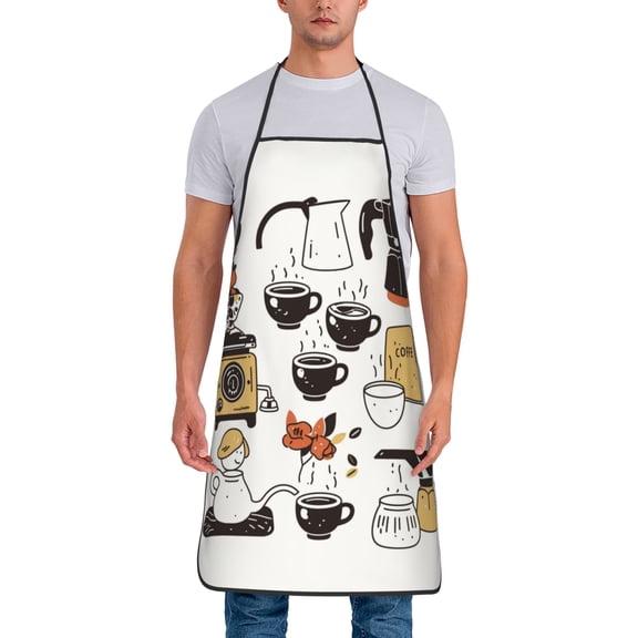 Coffee Espresso Maker Pattern Aprons for Women Men Waterproof For Kitchen Cooking BBQ Gardening Painting Mechanic