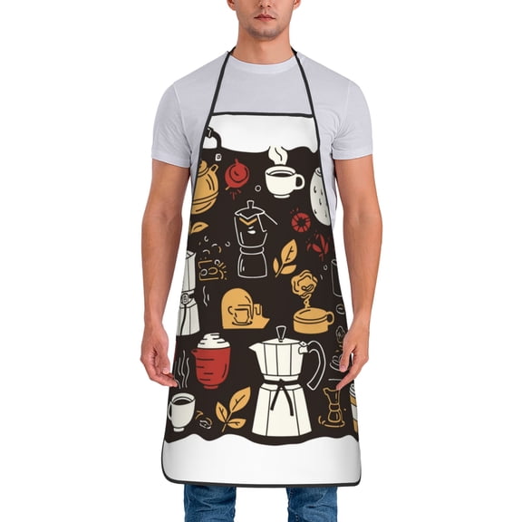 Coffee Espresso Maker Pattern Aprons for Women Men Waterproof For Kitchen Cooking BBQ Gardening Painting Mechanic