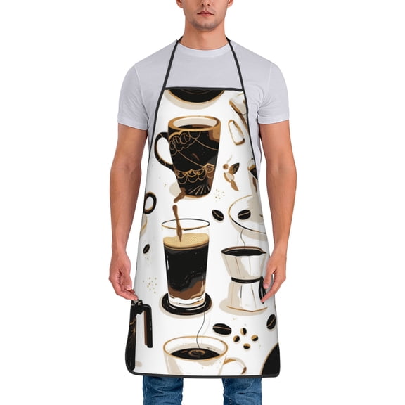 Coffee Espresso Maker Pattern Aprons for Women Men Waterproof For Kitchen Cooking BBQ Gardening Painting Mechanic