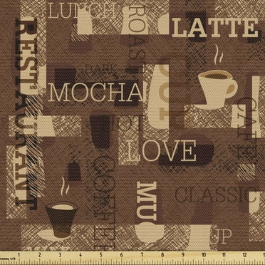 Ambesonne Coffee Fabric by the Yard Upholstery, Cafeteria Typography, 10 Yards, Brown Beige