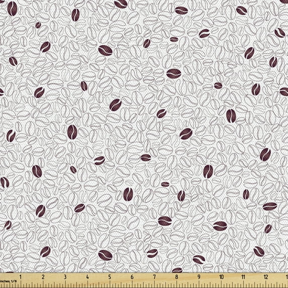 Ambesonne Coffee Fabric by the Yard Upholstery, Beans on Plain Background, 5 Yards, Plum and White