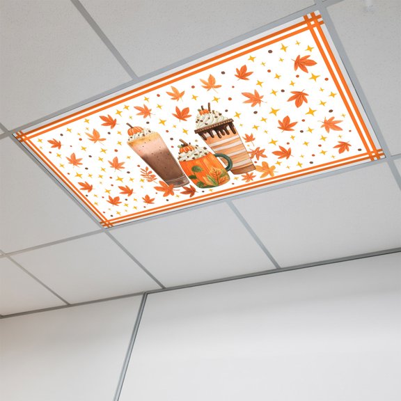 Coffee Fall Magnetic Fluorescent Light Covers for Ceiling Lights 2x4 Ft, Autumn Maple Leaves Pastoral Office Classroom Kitchen Drop Ceiling Light Covers Lighting Filters Shade Panel 1 Pack