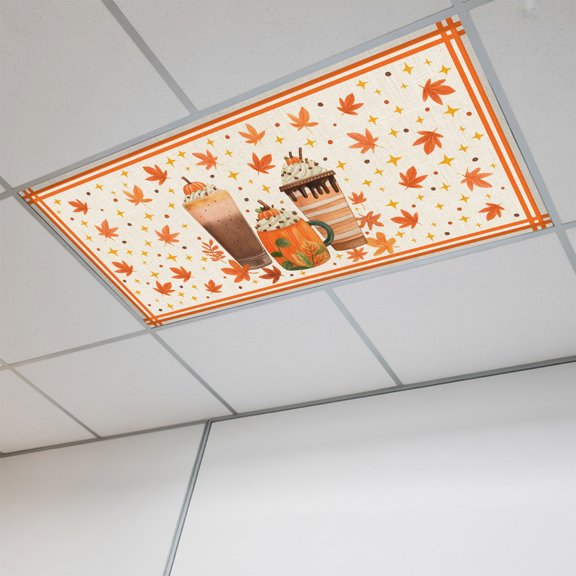 Coffee Fall Magnetic Fluorescent Light Covers for Ceiling Lights 2x4 Ft, Autumn Maple Leaves Rustic Office Classroom Kitchen Drop Ceiling Light Covers Lighting Filters Shade Panel 1 Pack