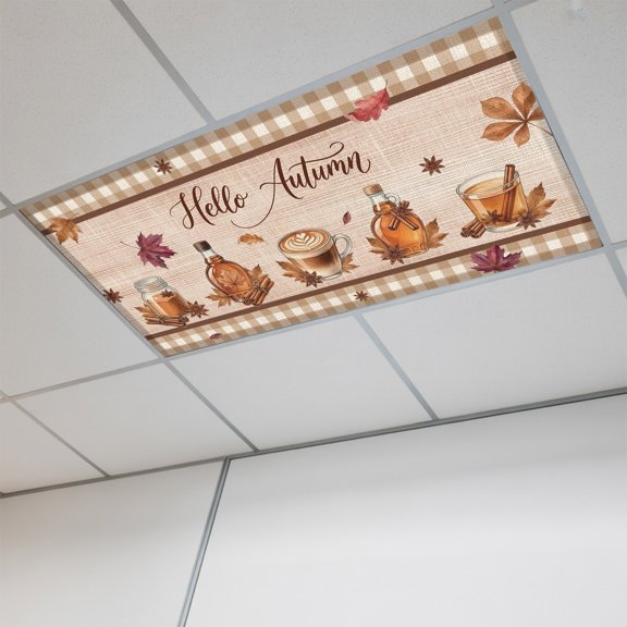 Coffee Fall Magnetic Fluorescent Light Covers for Ceiling Lights 2x4 Ft,Thanksgiving Maple Leaves Country Brown Plaid Office Kitchen Drop Ceiling Light Covers Lighting Filters Shade Panel 1 Pack