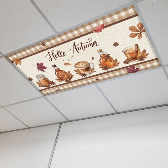 Coffee Fall Magnetic Fluorescent Light Covers for Ceiling Lights 2x4 Ft,Thanksgiving Maple Leaves Farmhouse Plaid Office Kitchen Drop Ceiling Light Covers Lighting Filters Shade Panel 1 Pack