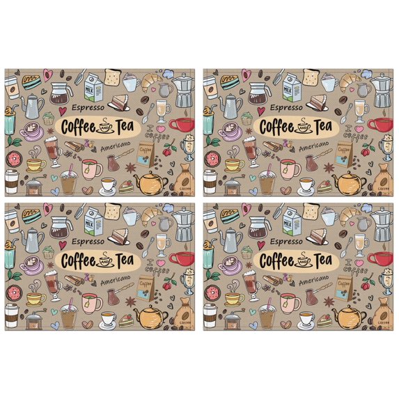 Coffee Farmhouse Tea Placemats 12x18 Inches Set Of 4 Durable Placemats for Indoor Kitchen Dining Simple Fashion Table Placemats