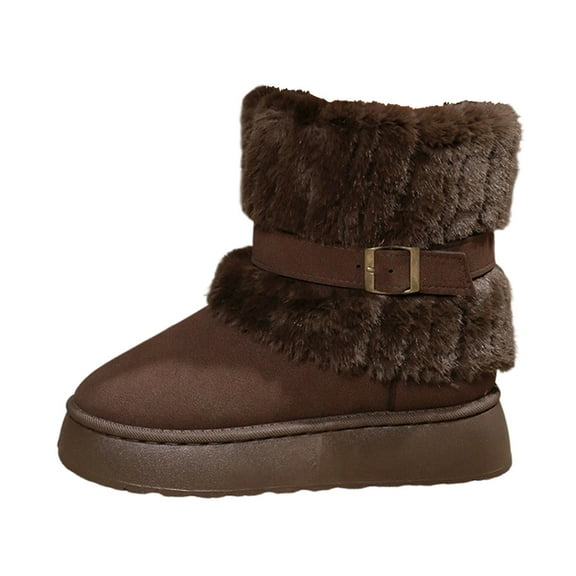 Coffee Female Comfortable Boots With Soft Sole And Thick Furry Insulation Round Toe Design Great For Cold Climate Wear And Versatile Styling Cozy And Fashionable
