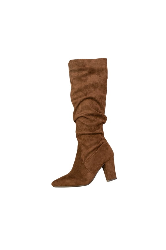 Coffee Females High Heel Mid Calf Boots With Pointed Toe For Everyday Leisure Wear