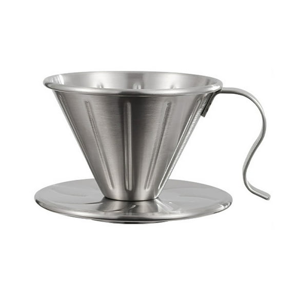 Coffee Filter Cone Stainless Steel Hand Drip Pour Over Coffee Funnel with Spiral Ribs Dishwasher Safe V-Shaped Coffee Filter for Most Coffee Makers Camping Home Brewing
