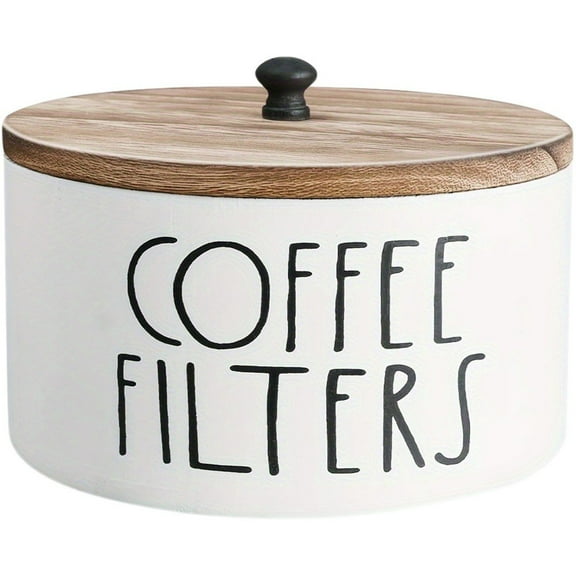 Coffee Filter Holder, Wooden Coffee Filter Storage with Lid, Round Coffee Filter Container for Counter, Rustic Farmhouse Coffee Bar Accessories Decor