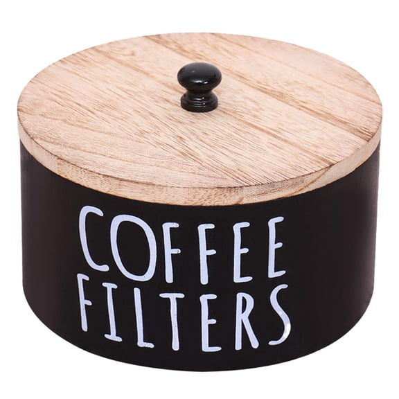 Coffee Filter Holder Wooden Large Capacity Coffee Filter Storage Dispenser With Lid And 50 Filters Round Organizer Container Storage For Bar Accessories Food Storage