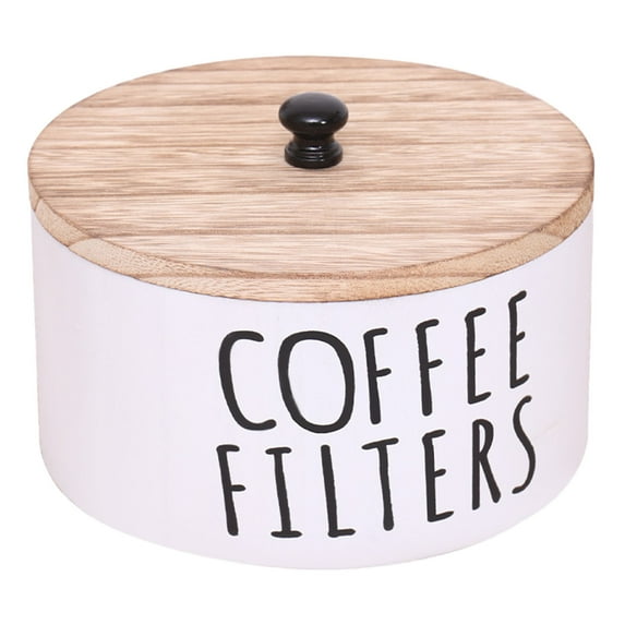 Coffee Filter Holder Wooden Large Capacity Coffee Filter Storage Dispenser With Lid And 50 Filters Round Organizer Container Storage For Bar Accessories Food Storage