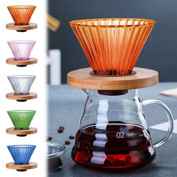 Coffee Filter Mug, Colored Glass Hand Brewed Drip Coffee Maker Featuring Reusable Removable Filter and Portable Wooden Base for Home Office and Travel Use, Easy to Clean Design Blahzhy