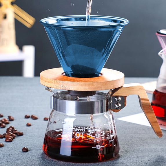 Coffee Filter Mug, Glass Hand Brewed Filter Mug, Reusable Filter, Removable Wooden Base, Clear Glass, for Home Office Outdoor, Portable Coffee Making