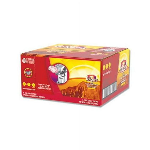 Folgers, FOL10107, Colombian Ground Coffee Filter Packs, 40 / Carton