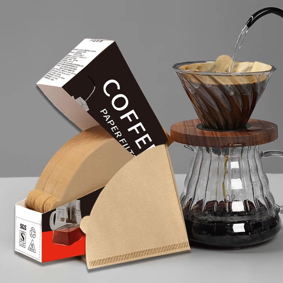 Coffee Filter Paper, Gaqring V Shape Drip Type Hand Brewed Coffee Filters, Premium Wood Pulp Brown Paper Cone Filters for Pour Over Brewing 100 Count