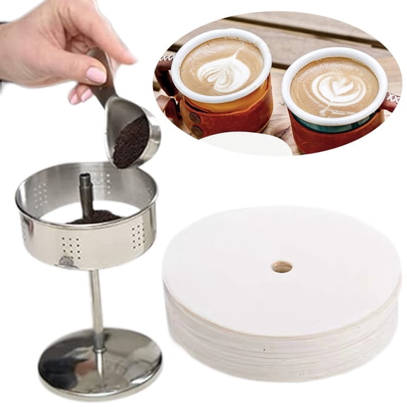 Coffee Filters 100 Pack, 2.51in Round Percolator Filter Paper, Unbleached Disposable Coffee Pot Filters, White Flat Disc with Center Hole for Camping & Home Brewing